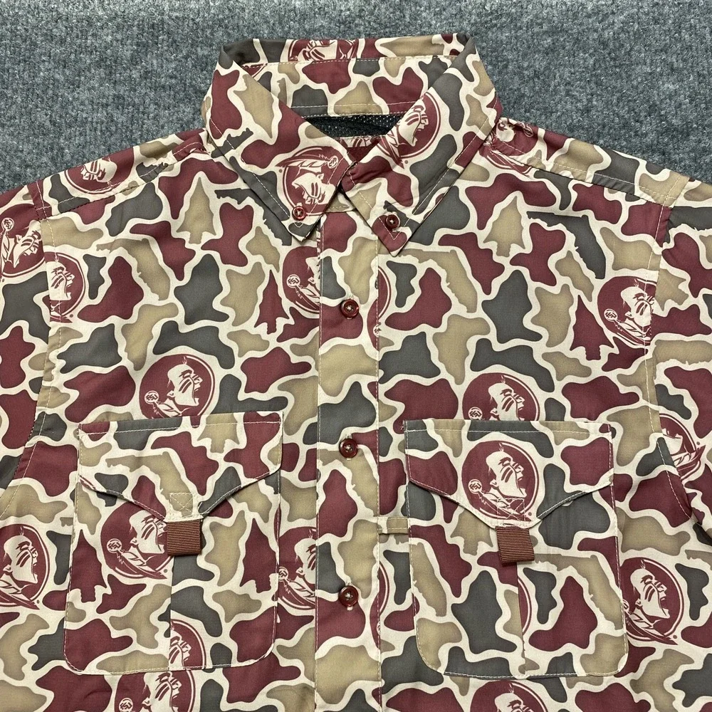 Florida State Seminoles Amigos Provisions Company Camo Fishing Shirt Mens Small